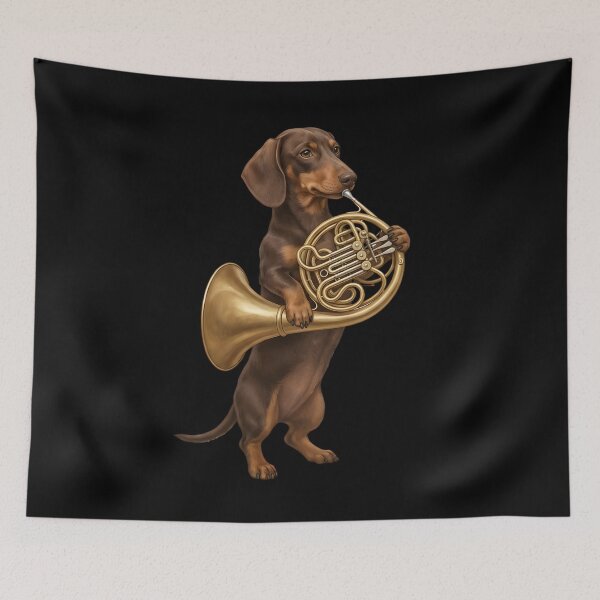 Item preview, Dachshund Playing French Horn Player Dog Lover designed and sold by DoodleTortle.