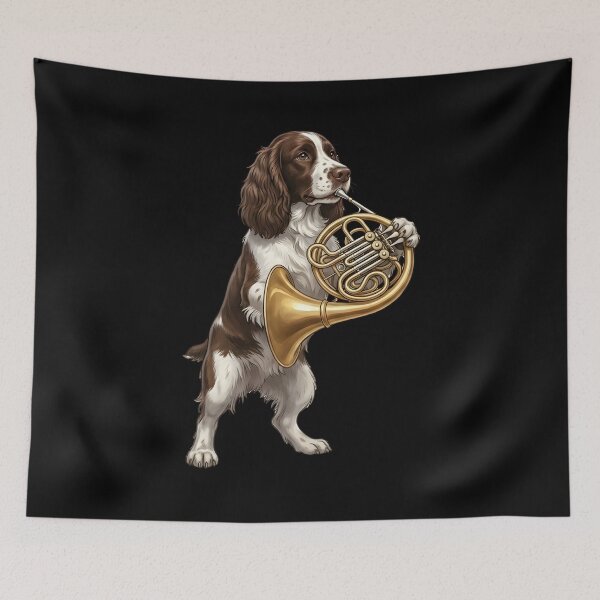 Item preview, English Springer Spaniel Playing French Horn Player Dog Lover designed and sold by DoodleTortle.