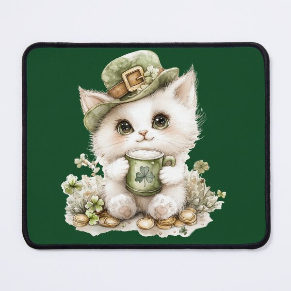 Item preview, Cute Lucky White Cat With Shamrock Mug – St Patrick’s Day Kitty designed and sold by Erika Kaisersot.