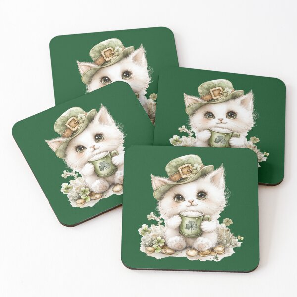 Item preview, Cute Lucky White Cat With Shamrock Mug – St Patrick’s Day Kitty designed and sold by Erika Kaisersot.