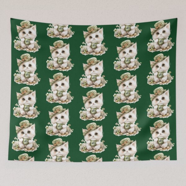 Item preview, Cute Lucky White Cat With Shamrock Mug – St Patrick’s Day Kitty designed and sold by Erika Kaisersot.