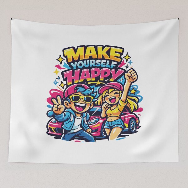 Item preview, Make Yourself Happy – Positive Vibes Cartoon Quote Design designed and sold by quietvisualsco.