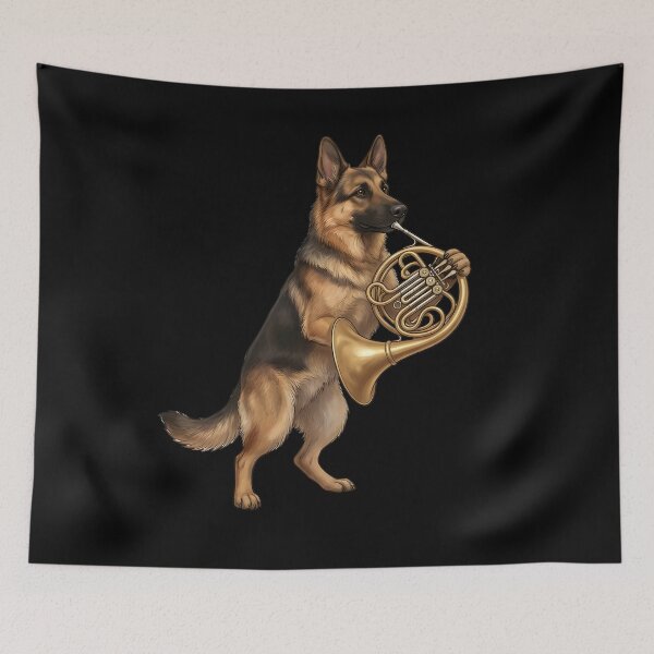 Item preview, German Shepherd Playing French Horn Player Dog Lover designed and sold by DoodleTortle.