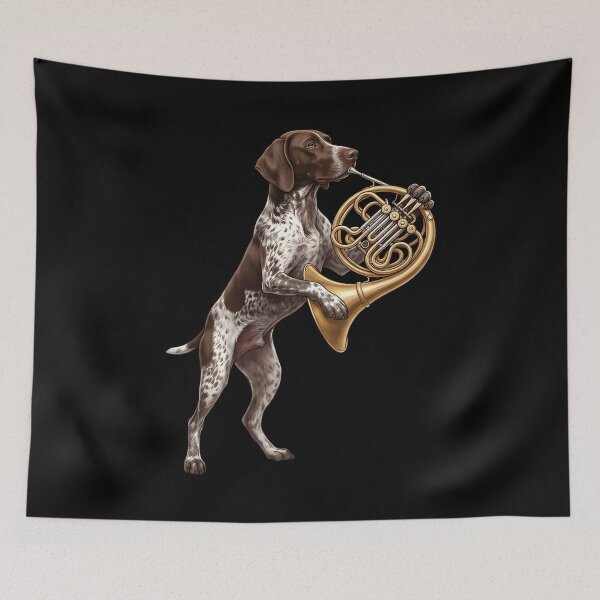 Item preview, German Shorthaired Pointer Playing French Horn Player Dog Lover designed and sold by DoodleTortle.