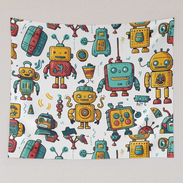 Item preview, Retro Cute Robot Doodle Pattern designed and sold by Paulocdias.