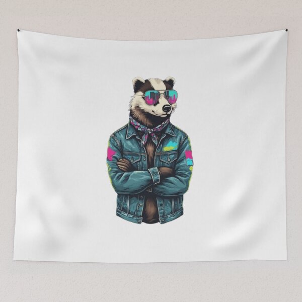 Item preview, Synthwave Badger - Retro Outrun Enforcer designed and sold by RetroRascalStudio.