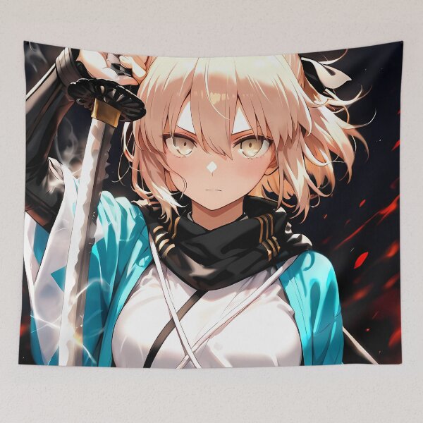 Item preview, Sakura Saber Okita Souji Fate Grand Order Anime Girl Waifu Samurai Japan Cherry Blossom designed and sold by 108Recordings.