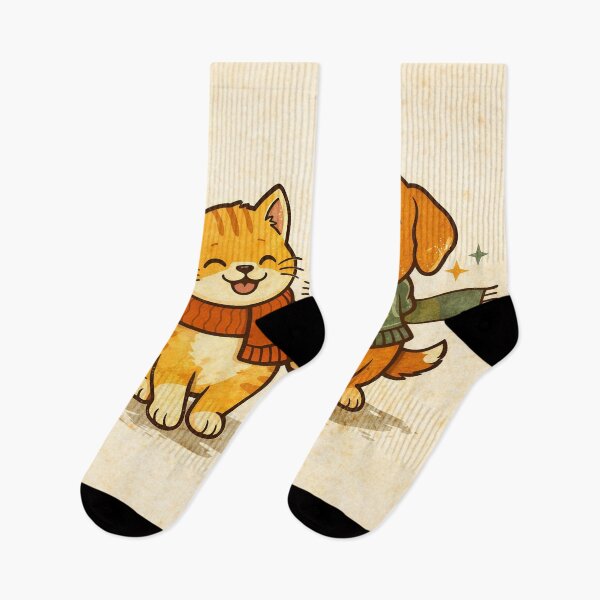 Item preview, Vintage Cute Cat and Dog Walking Together | Cozy Scarf Best Friends Retro Cartoon Illustration designed and sold by Furfolkz.