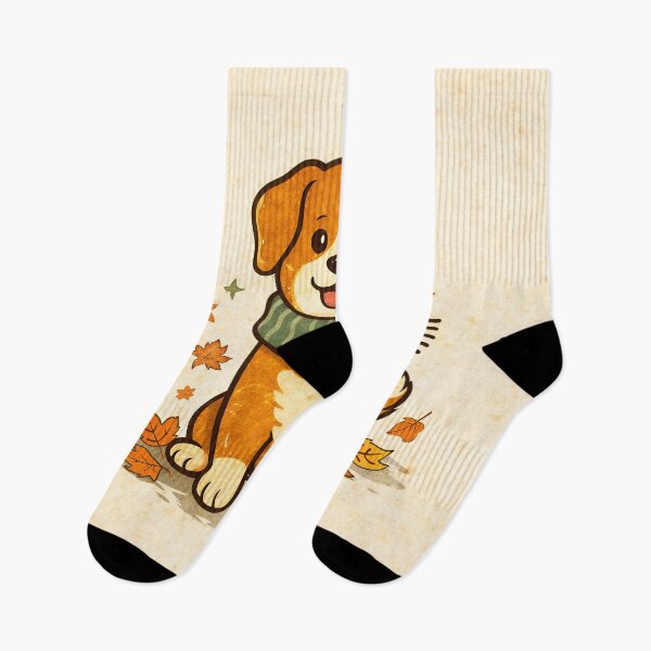 Item preview, Cute Autumn Puppy with Scarf | Cozy Fall Dog Cartoon | Vintage Kawaii Dog Illustration designed and sold by Furfolkz.