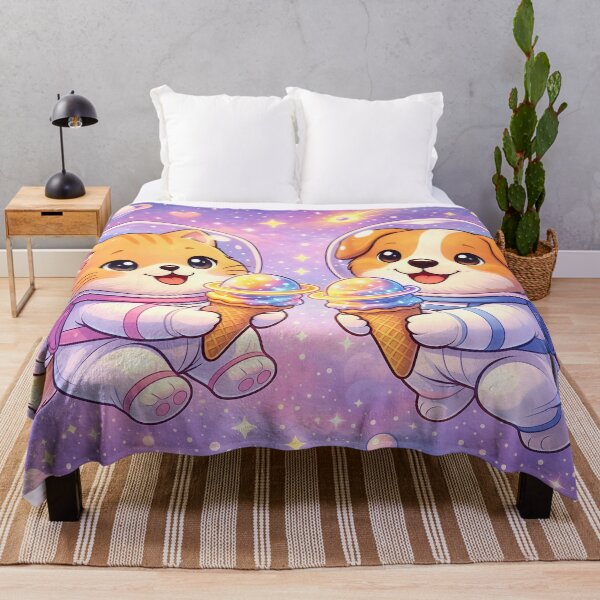 Item preview, Cute Astronaut Cat and Dog Eating Space Ice Cream | Kawaii Galaxy Pets Illustration designed and sold by Furfolkz.