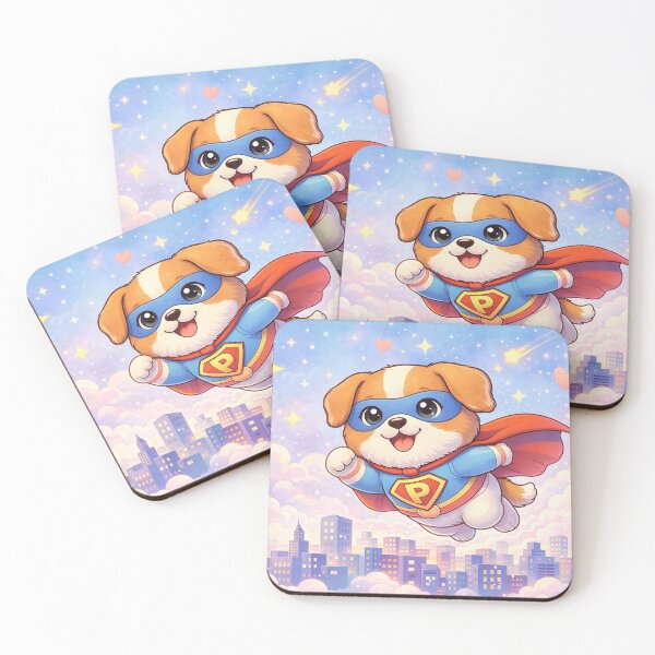 Item preview, Superhero Puppy Flying Over City | Cute Kawaii Dog Hero Cartoon Illustration designed and sold by Furfolkz.
