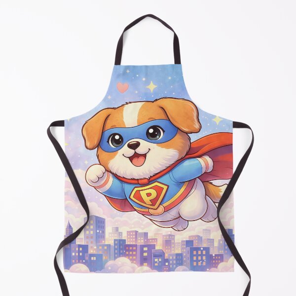 Item preview, Superhero Puppy Flying Over City | Cute Kawaii Dog Hero Cartoon Illustration designed and sold by Furfolkz.