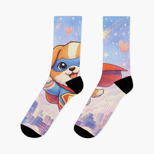 Item preview, Superhero Puppy Flying Over City | Cute Kawaii Dog Hero Cartoon Illustration designed and sold by Furfolkz.