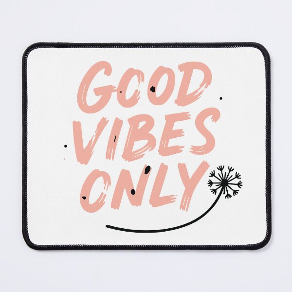 Item preview, Hand lettered brush script reads Good Vibes Only above a delicate dandelion illustration, conveying positivity, calm, motivation and modern boho style for posters designed and sold by Dejbar.