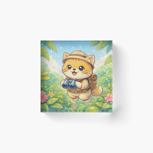 Item preview, Cute Jungle Explorer Cat with Binoculars | Kawaii Adventure Kitten Cartoon Illustration designed and sold by Furfolkz.