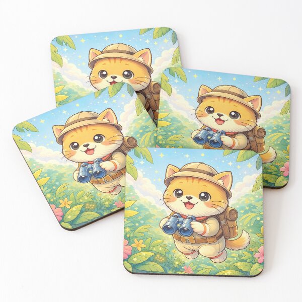 Item preview, Cute Jungle Explorer Cat with Binoculars | Kawaii Adventure Kitten Cartoon Illustration designed and sold by Furfolkz.