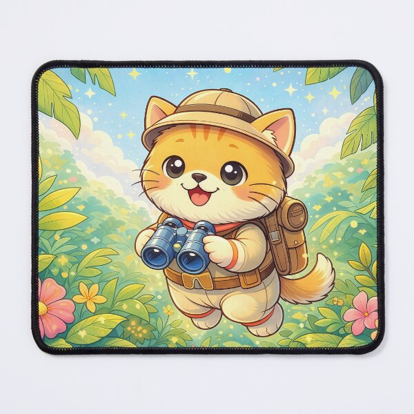 Item preview, Cute Jungle Explorer Cat with Binoculars | Kawaii Adventure Kitten Cartoon Illustration designed and sold by Furfolkz.