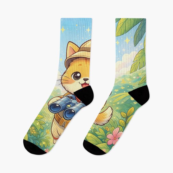 Item preview, Cute Jungle Explorer Cat with Binoculars | Kawaii Adventure Kitten Cartoon Illustration designed and sold by Furfolkz.
