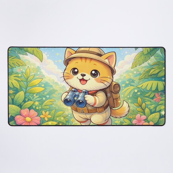 Item preview, Cute Jungle Explorer Cat with Binoculars | Kawaii Adventure Kitten Cartoon Illustration designed and sold by Furfolkz.