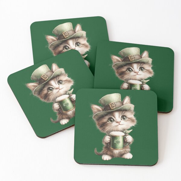 Item preview, Cute Lucky Cat Drinking Green Beer – St Patrick’s Day Kitten designed and sold by Erika Kaisersot.