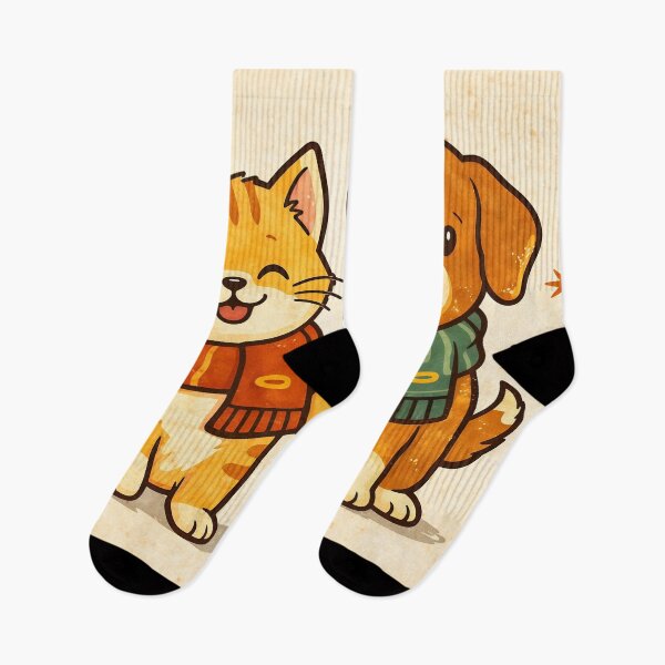 Item preview, Vintage Cute Cat and Dog Best Friends Illustration | Cozy Scarf Pets Retro Cartoon Design designed and sold by Furfolkz.