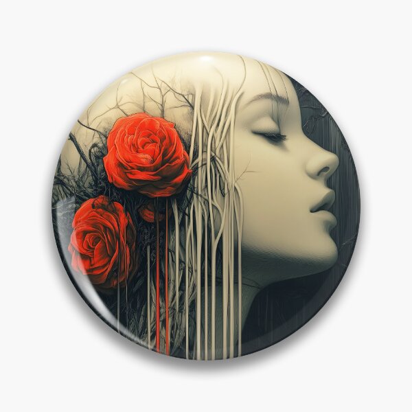 Item preview, Surreal Woman Portrait With Red Roses Dark Aesthetic designed and sold by Shoot-The-Moon.