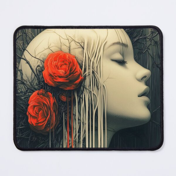 Item preview, Surreal Woman Portrait With Red Roses Dark Aesthetic designed and sold by Shoot-The-Moon.
