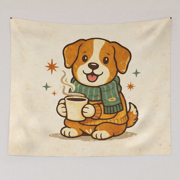Item preview, Vintage Cozy Puppy Coffee Illustration | Cute Dog Drinking Coffee Retro Cartoon Design designed and sold by Furfolkz.