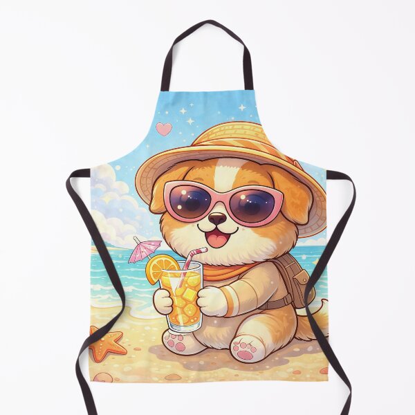 Item preview, Cute Beach Puppy with Tropical Drink | Kawaii Summer Dog Vacation Illustration designed and sold by Furfolkz.