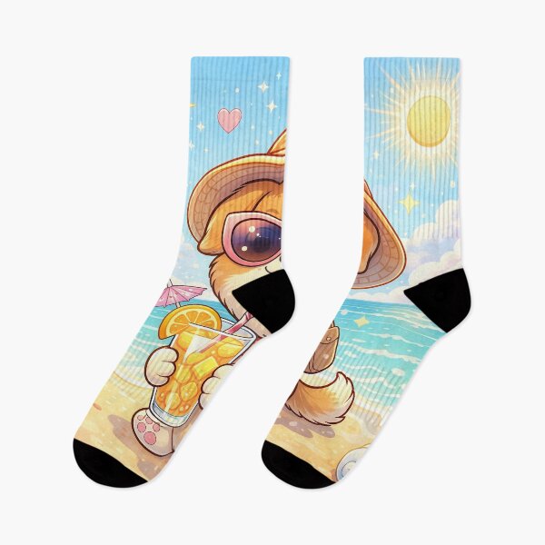 Item preview, Cute Beach Puppy with Tropical Drink | Kawaii Summer Dog Vacation Illustration designed and sold by Furfolkz.