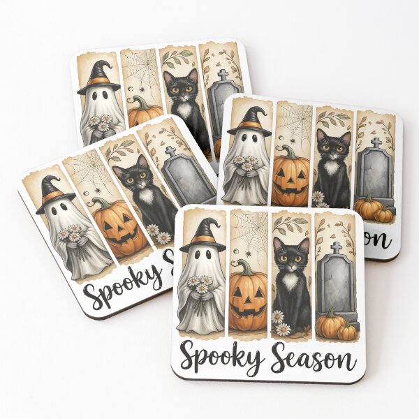 Item preview, Cute Halloween Ghost Pumpkin Spider Cat Gravestone Art designed and sold by Gallory Hive.