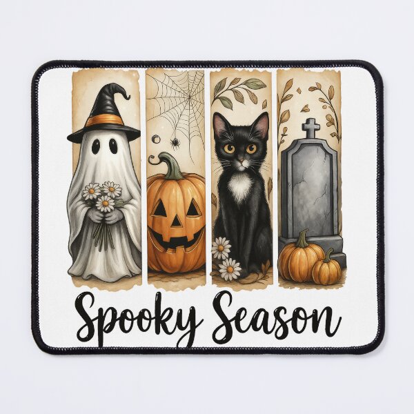 Item preview, Cute Halloween Ghost Pumpkin Spider Cat Gravestone Art designed and sold by Gallory Hive.