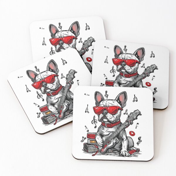 Item preview, Cool French Bulldog Guitarist with Red Sunglasses designed and sold by iPrintPaws.
