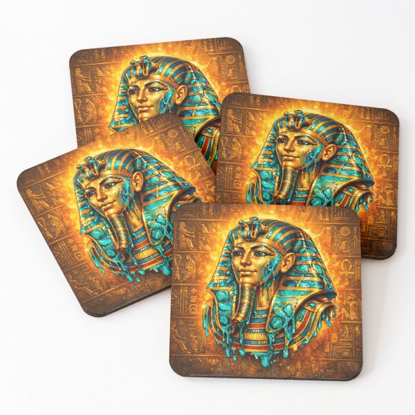 Item preview, Melting Golden Tutankhamun Mask – Ancient Egyptian Pharaoh Hieroglyphic Art designed and sold by GulfSignature.