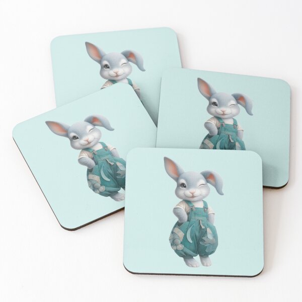 Item preview, Cute rabbit wear a teal overalls with playful wink designed and sold by ideandesign.