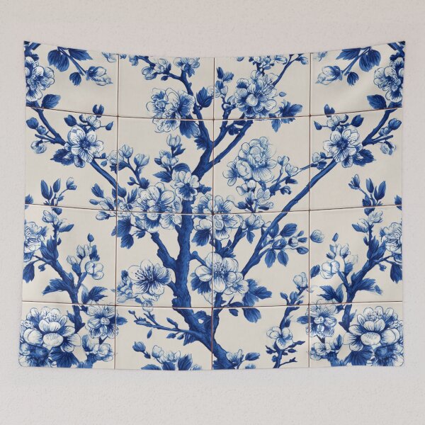 Item preview, Royal Delft Blue Floral Sakura Portuguese Inspired Pattern designed and sold by GrinGalore.