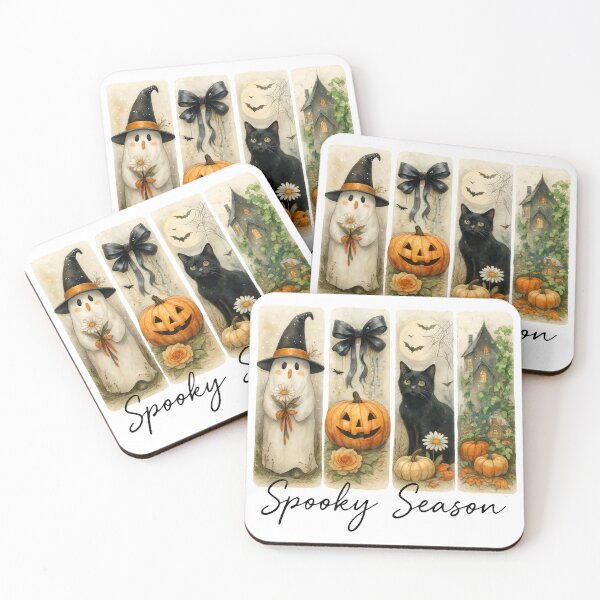 Item preview, Halloween Ghost Pumpkin Bow Cat Haunted House Design designed and sold by Gallory Hive.