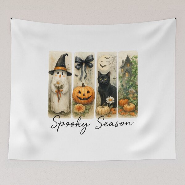 Item preview, Halloween Ghost Pumpkin Bow Cat Haunted House Design designed and sold by Gallory Hive.