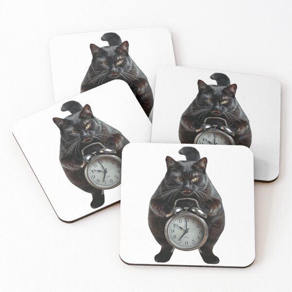 Item preview, Grumpy black Cat With Alarm Clock designed and sold by BlondeBalance.
