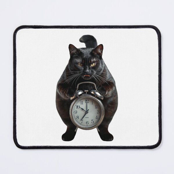 Item preview, Grumpy black Cat With Alarm Clock designed and sold by BlondeBalance.