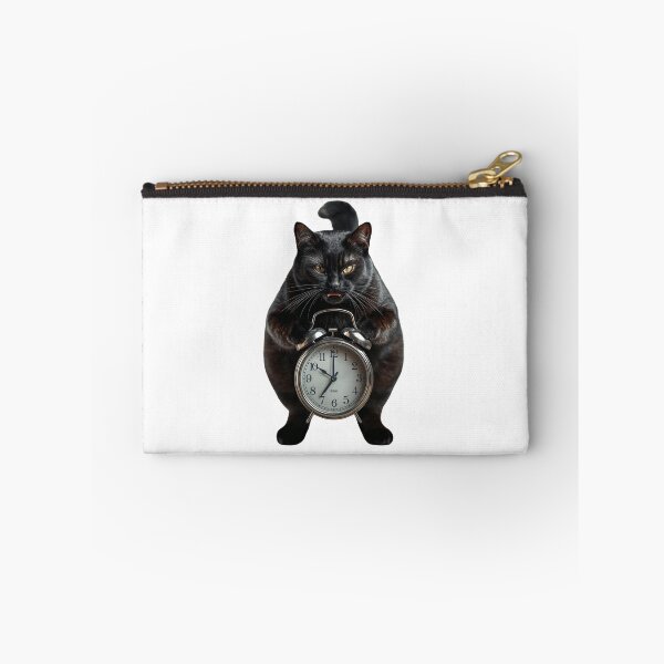 Item preview, Grumpy black Cat With Alarm Clock designed and sold by BlondeBalance.
