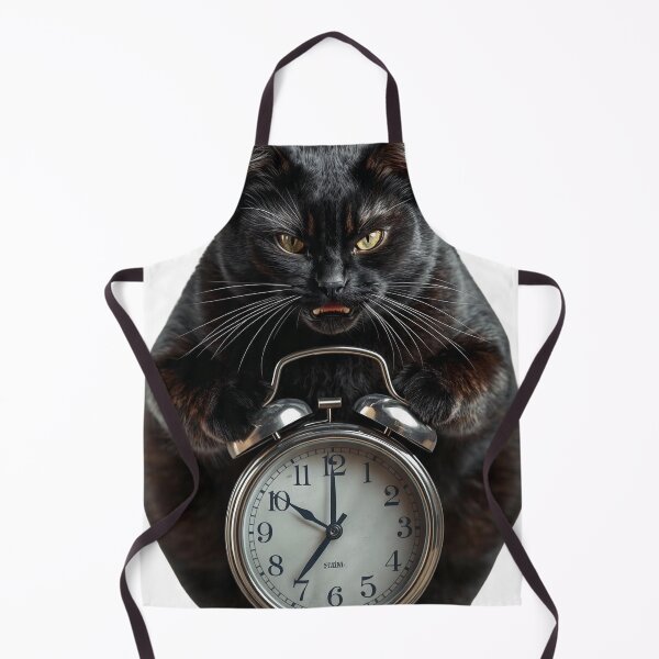 Item preview, Grumpy black Cat With Alarm Clock designed and sold by BlondeBalance.