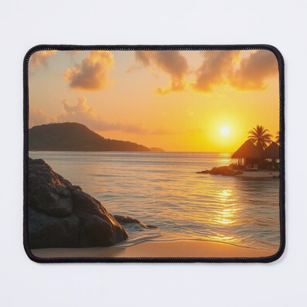 Item preview, Serene Tropical Sunset with Island Huts designed and sold by Vida e Arte.