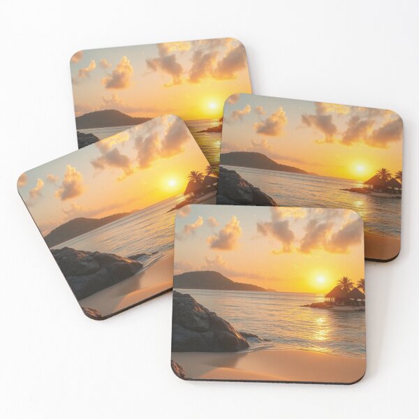 Item preview, Serene Tropical Sunset with Island Huts designed and sold by Vida e Arte.