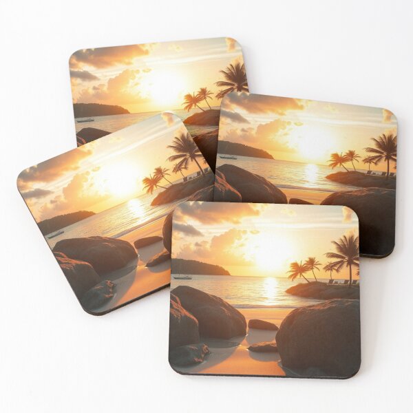 Item preview, Tropical Sunset Beach with Sailboat View designed and sold by Vida e Arte.