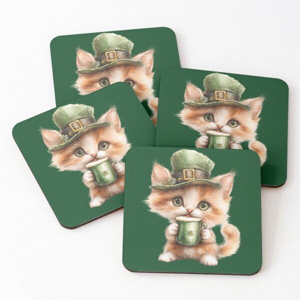 Item preview, Cute Lucky Cat Enjoying Green Beer – St Patrick’s Day Kitten designed and sold by Erika Kaisersot.