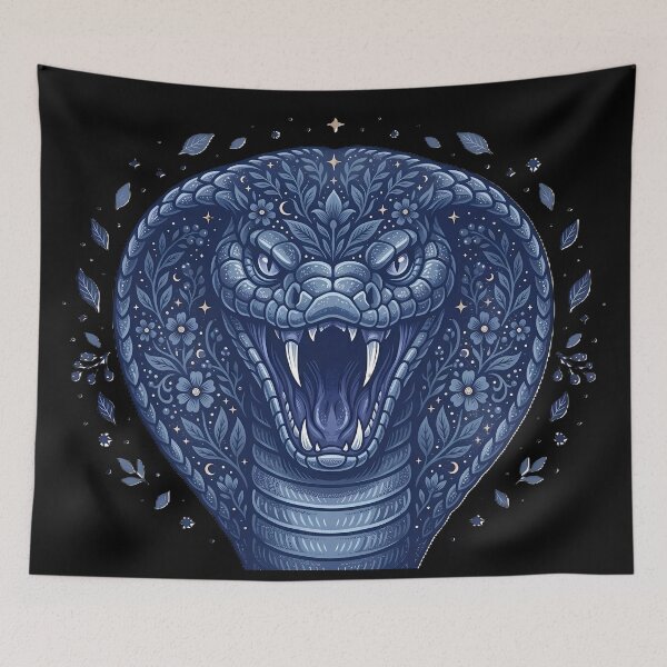 Item preview, Mystic Indigo Cobra - Hypnotic Botanical Guardian Portrait designed and sold by PawsyVibe.