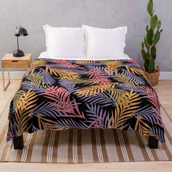 Item preview,  Multicolour Tropical Palm Leaf Pattern – Vibrant Jungle Botanical Design. Black background. designed and sold by SIR13.