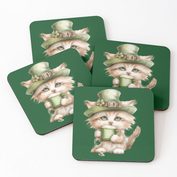 Item preview, Cute Fluffy Cat Drinking Green Beer – St Patrick’s Day Leprechaun Kitten designed and sold by Erika Kaisersot.