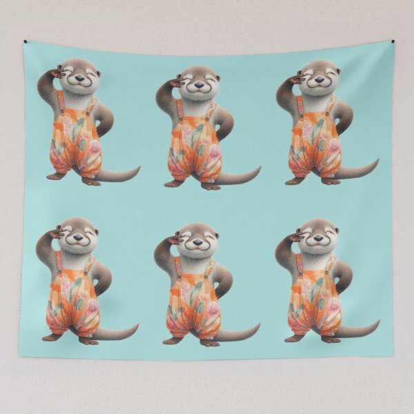 Item preview, Cute otter wear a teal overalls with playful wink designed and sold by ideandesign.